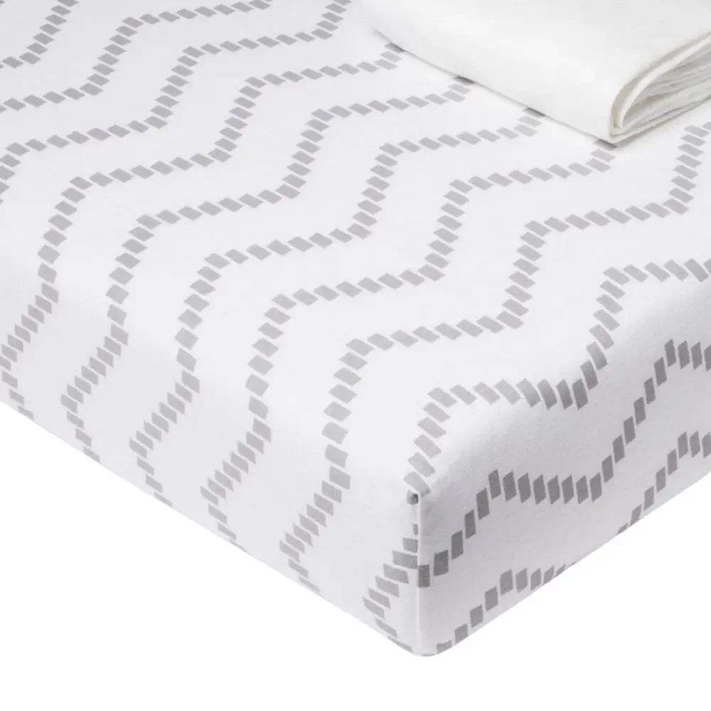 Cloud Island Crib Sheet 2 Pack Gray Chevron & Solid White Fitted Cotton NWT